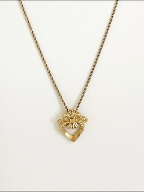 DIOR Vintage Necklace Pendant Heart Bow Gold Plated Rhinestone